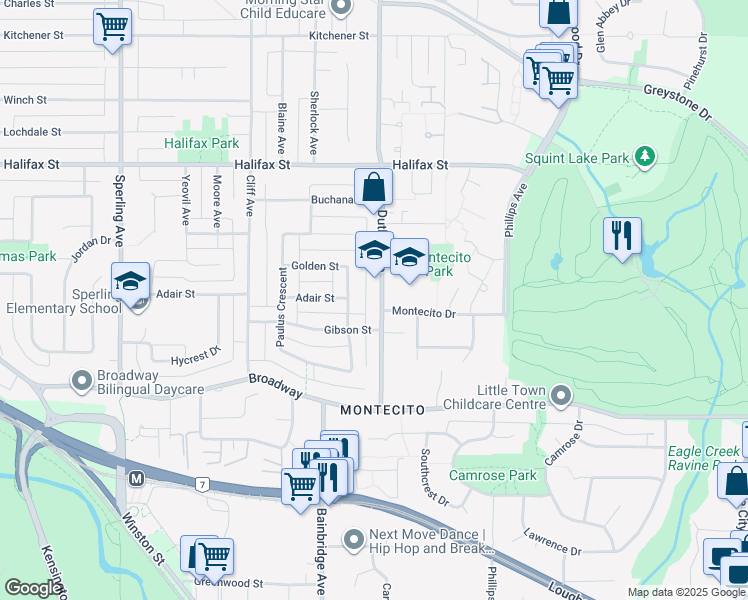 map of restaurants, bars, coffee shops, grocery stores, and more near 2215 Duthie Avenue in Burnaby