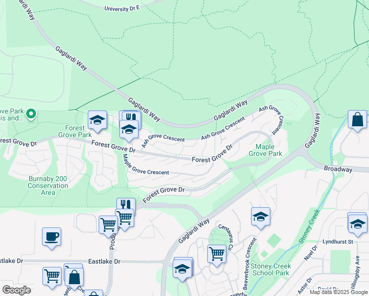 map of restaurants, bars, coffee shops, grocery stores, and more near 8804 Robins Court in Burnaby