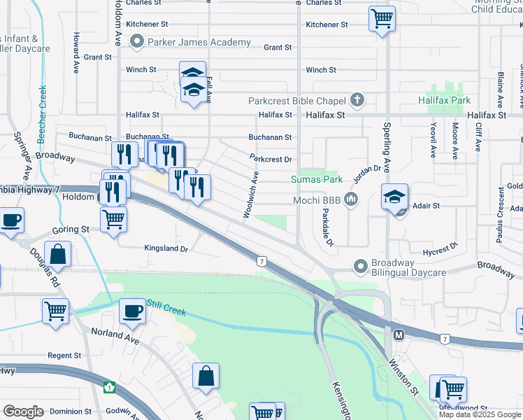 map of restaurants, bars, coffee shops, grocery stores, and more near 6326 Dawson Street in Burnaby