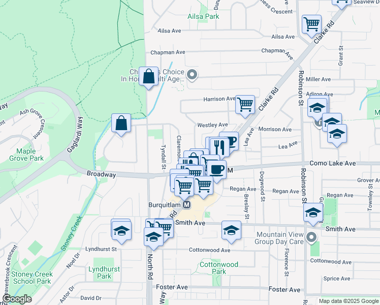 map of restaurants, bars, coffee shops, grocery stores, and more near 636 Gardena Drive in Coquitlam