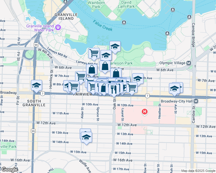 map of restaurants, bars, coffee shops, grocery stores, and more near 1040 West 8th Avenue in Vancouver