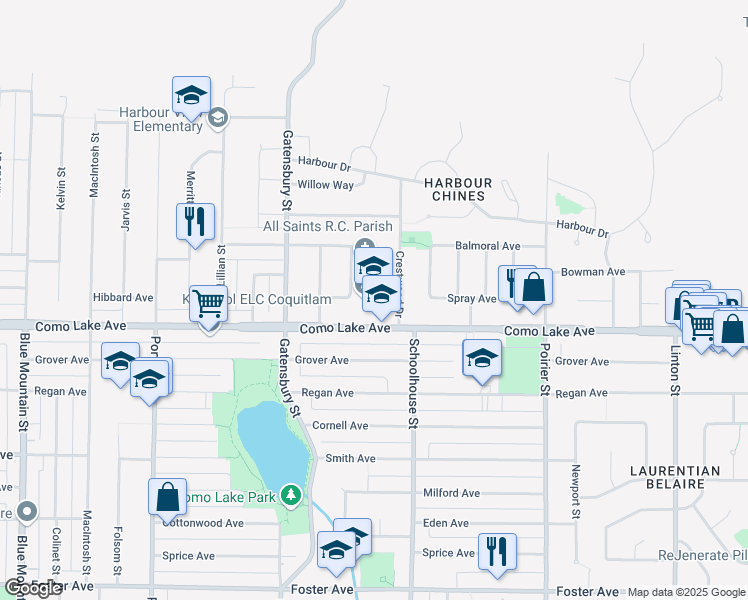 map of restaurants, bars, coffee shops, grocery stores, and more near 1131 Fairfax Street in Coquitlam