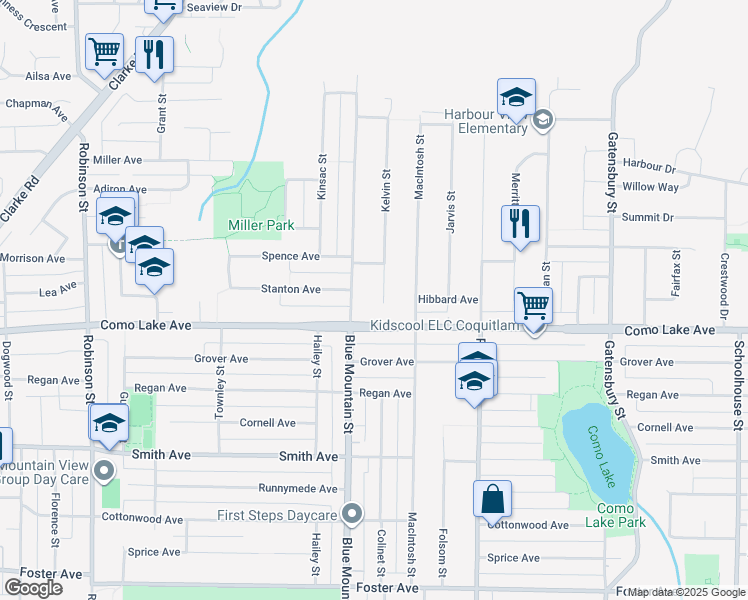 map of restaurants, bars, coffee shops, grocery stores, and more near 814 Kelvin Street in Coquitlam