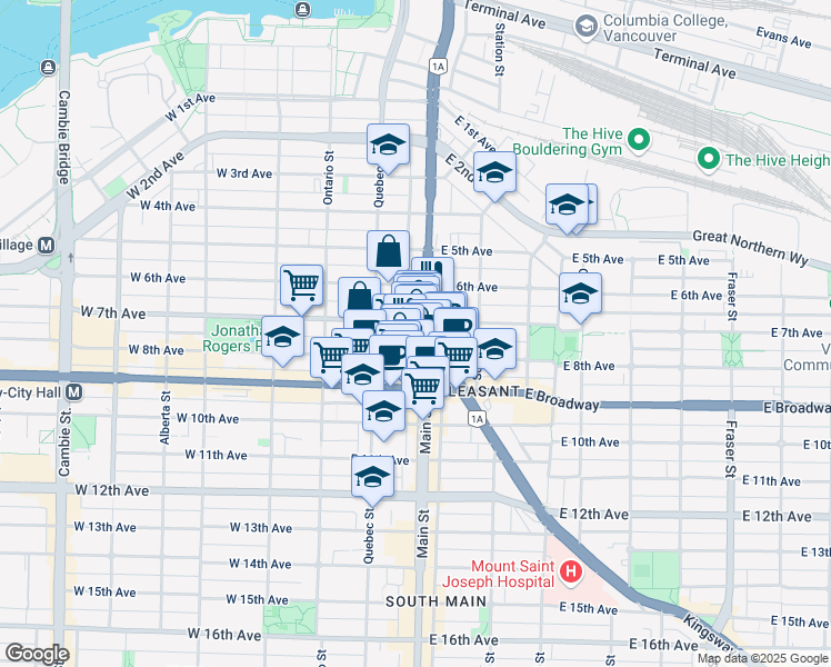 map of restaurants, bars, coffee shops, grocery stores, and more near in Vancouver