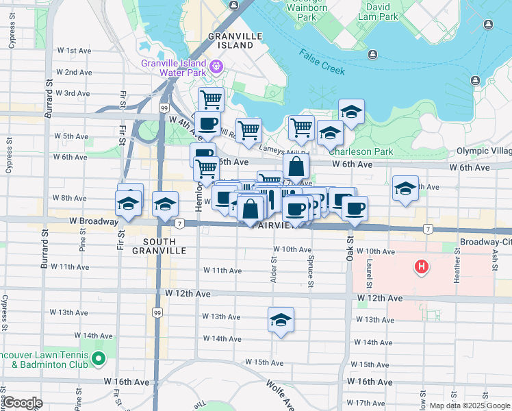 map of restaurants, bars, coffee shops, grocery stores, and more near 1236 West 8th Avenue in Vancouver
