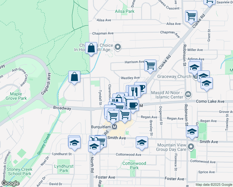 map of restaurants, bars, coffee shops, grocery stores, and more near 636 Gardena Drive in Coquitlam