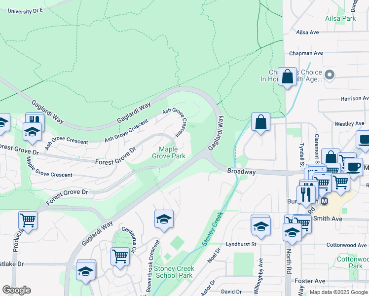 map of restaurants, bars, coffee shops, grocery stores, and more near 9101 Forest Grove Drive in Burnaby
