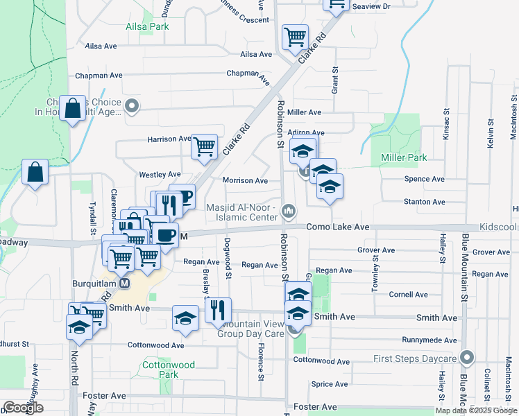 map of restaurants, bars, coffee shops, grocery stores, and more near 720 Lea Avenue in Coquitlam