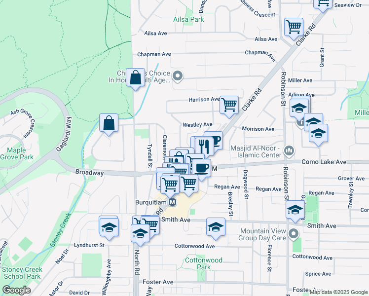 map of restaurants, bars, coffee shops, grocery stores, and more near 634 Gardena Drive in Coquitlam