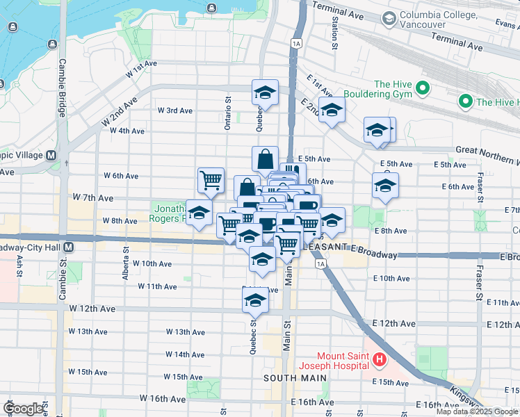 map of restaurants, bars, coffee shops, grocery stores, and more near in Vancouver