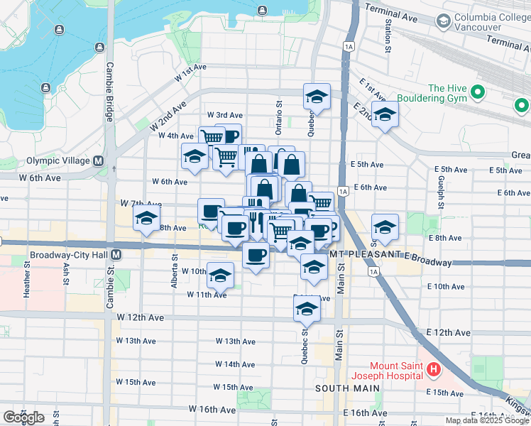 map of restaurants, bars, coffee shops, grocery stores, and more near 2314 Ontario Street in Vancouver