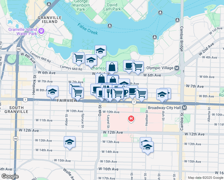 map of restaurants, bars, coffee shops, grocery stores, and more near in Vancouver