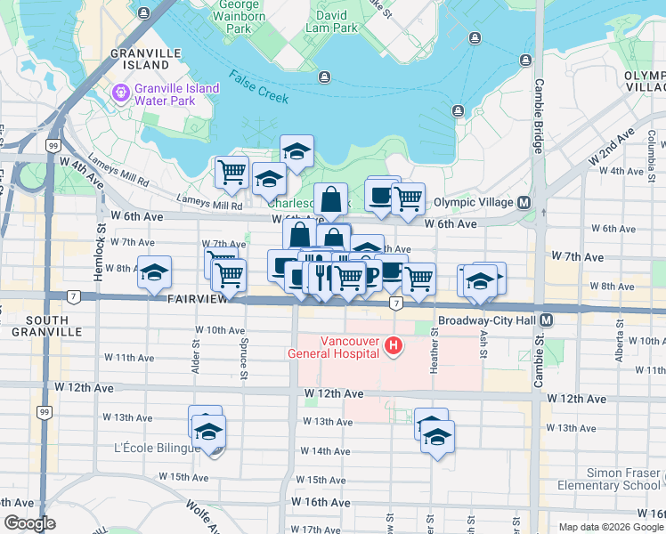 map of restaurants, bars, coffee shops, grocery stores, and more near 925 West 8th Avenue in Vancouver