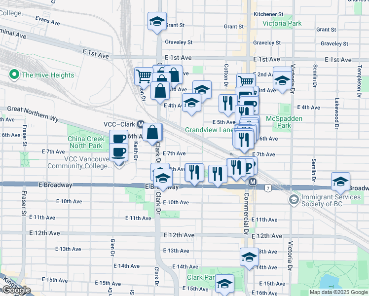 map of restaurants, bars, coffee shops, grocery stores, and more near 2274 McLean Drive in Vancouver