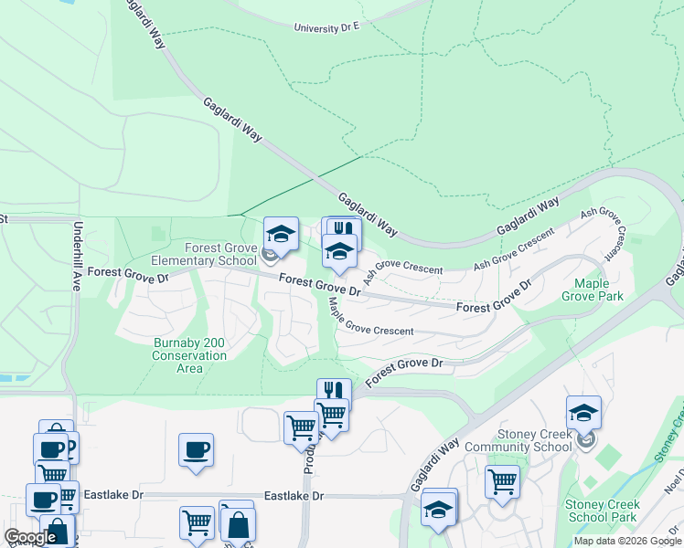 map of restaurants, bars, coffee shops, grocery stores, and more near 8616 Saffron Place in Burnaby