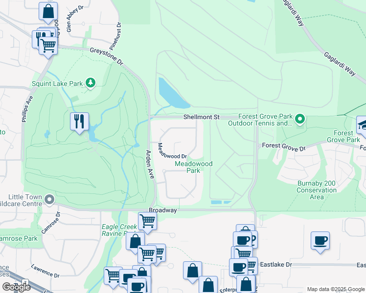 map of restaurants, bars, coffee shops, grocery stores, and more near 2124 Knightswood Place in Burnaby