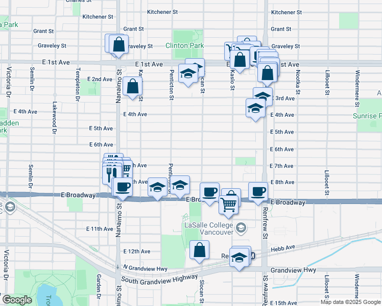 map of restaurants, bars, coffee shops, grocery stores, and more near 2666 East 6th Avenue in Vancouver