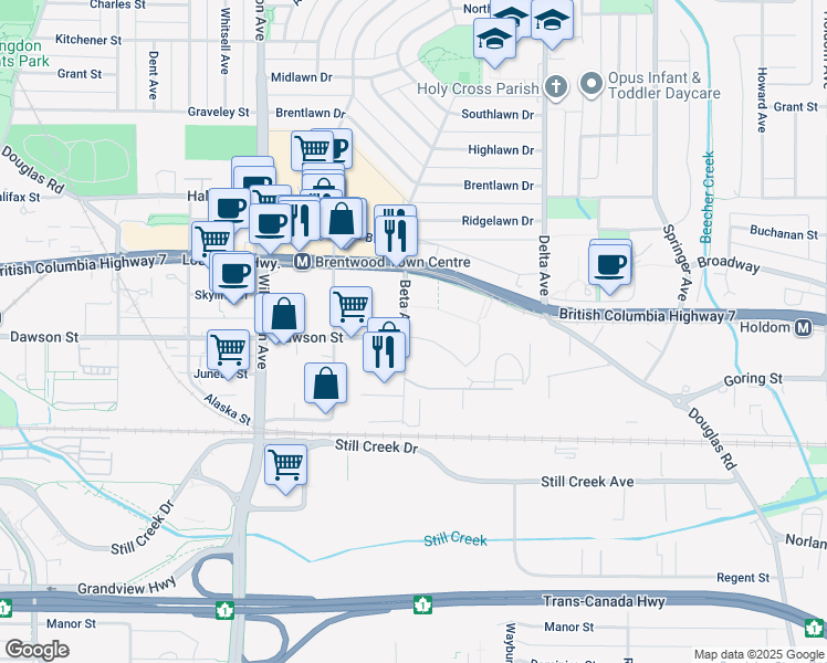 map of restaurants, bars, coffee shops, grocery stores, and more near 4723 Dawson Street in Burnaby