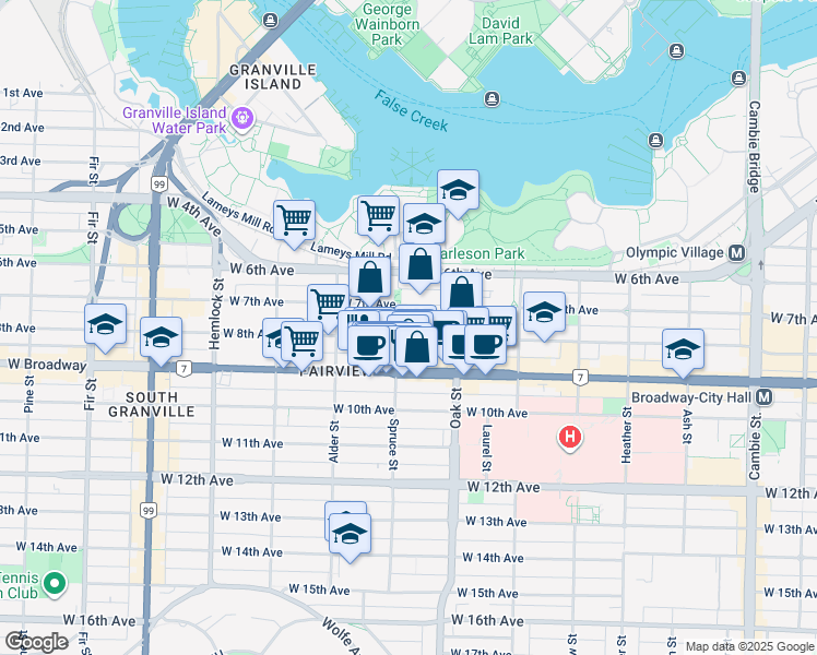 map of restaurants, bars, coffee shops, grocery stores, and more near in Vancouver