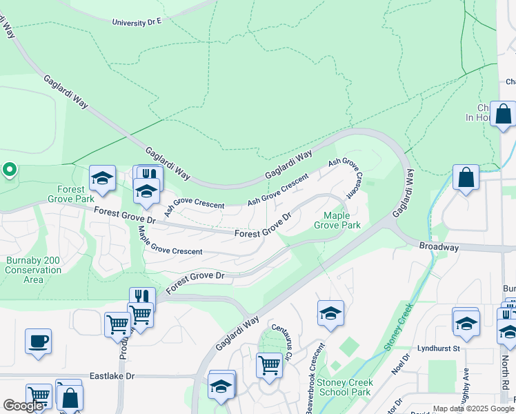 map of restaurants, bars, coffee shops, grocery stores, and more near 8848 Finch Court in Burnaby