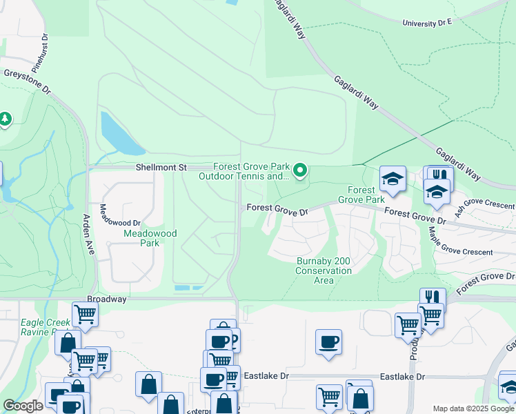 map of restaurants, bars, coffee shops, grocery stores, and more near 8187 Forest Grove Drive in Burnaby