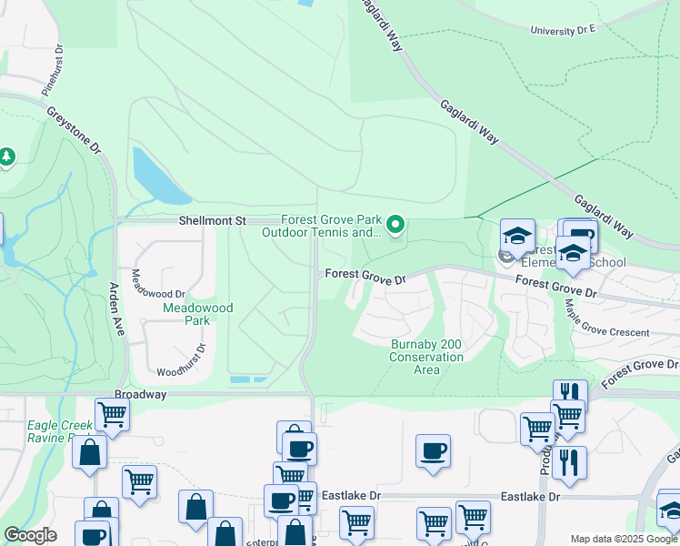 map of restaurants, bars, coffee shops, grocery stores, and more near 8169 Forest Grove Drive in Burnaby