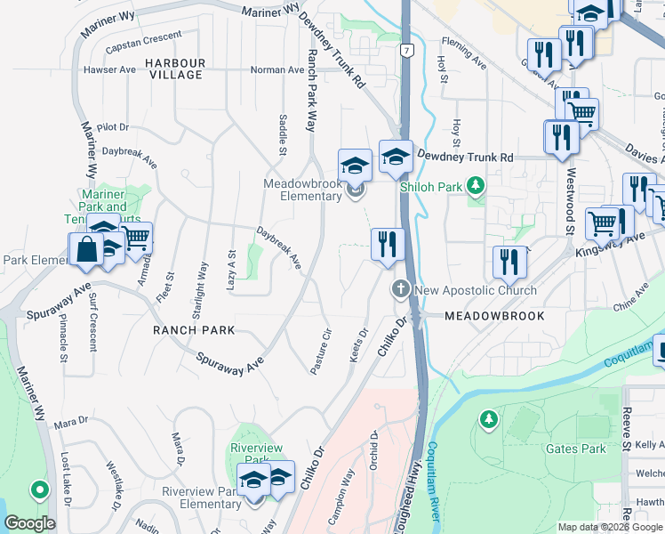 map of restaurants, bars, coffee shops, grocery stores, and more near 839 Reddington Court in Coquitlam