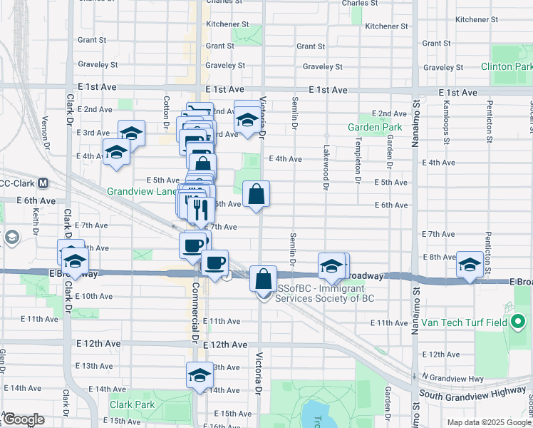 map of restaurants, bars, coffee shops, grocery stores, and more near 2224 Victoria Drive in Vancouver