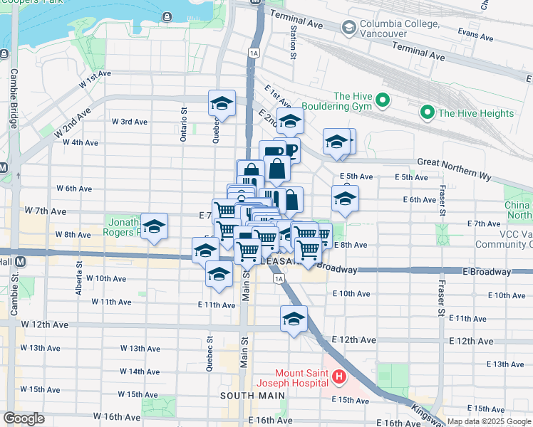 map of restaurants, bars, coffee shops, grocery stores, and more near 251 East 7th Avenue in Vancouver