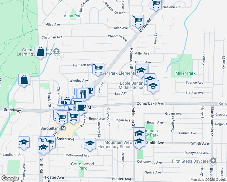 map of restaurants, bars, coffee shops, grocery stores, and more near 701 Lea Avenue in Coquitlam