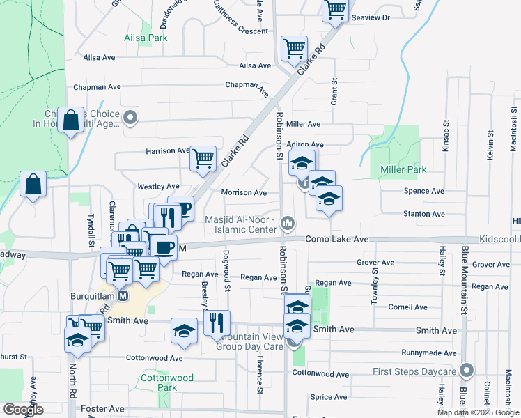 map of restaurants, bars, coffee shops, grocery stores, and more near in Coquitlam