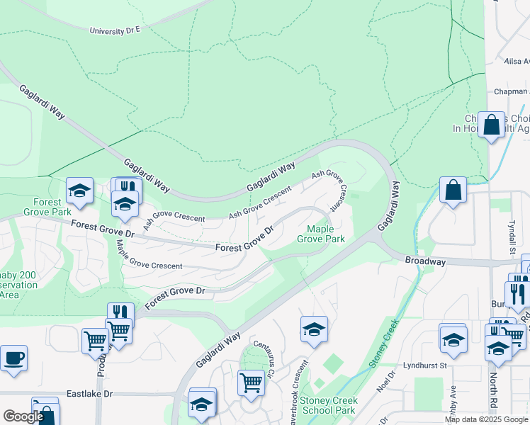 map of restaurants, bars, coffee shops, grocery stores, and more near 9000 Ash Grove Crescent in Burnaby