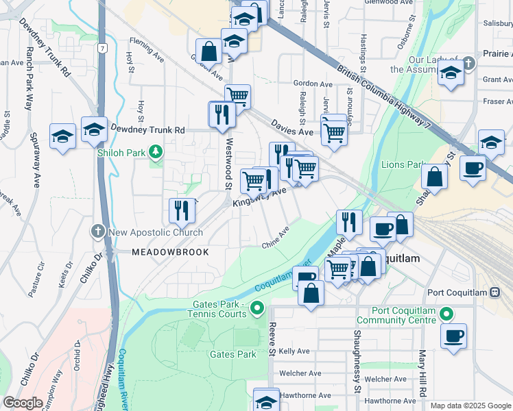 map of restaurants, bars, coffee shops, grocery stores, and more near in Port Coquitlam