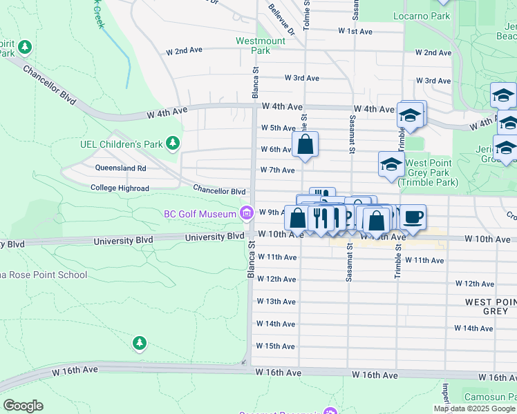map of restaurants, bars, coffee shops, grocery stores, and more near in Vancouver