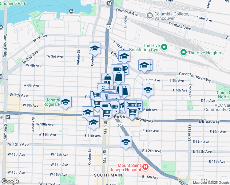 map of restaurants, bars, coffee shops, grocery stores, and more near 2321 Scotia Street in Vancouver