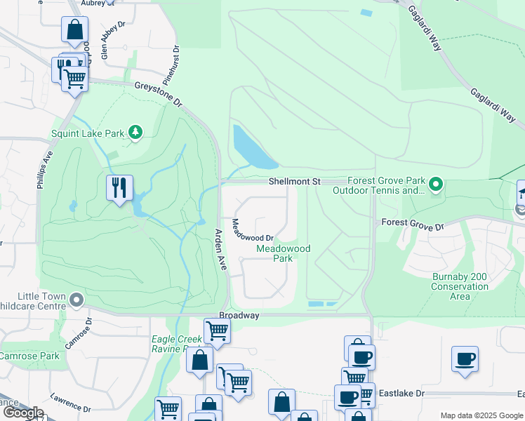 map of restaurants, bars, coffee shops, grocery stores, and more near 2117 Knightswood Place in Burnaby