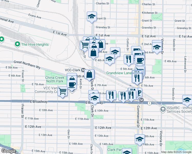 map of restaurants, bars, coffee shops, grocery stores, and more near 1328 East 6th Avenue in Vancouver