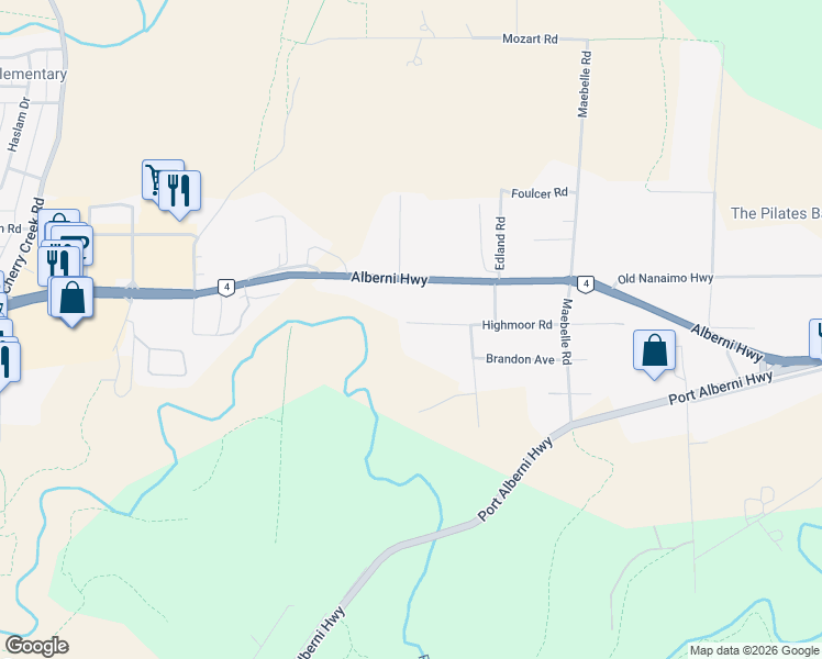 map of restaurants, bars, coffee shops, grocery stores, and more near 2996 Highmoor Road in Port Alberni