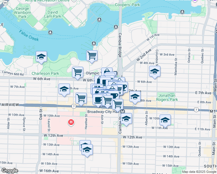 map of restaurants, bars, coffee shops, grocery stores, and more near in Vancouver