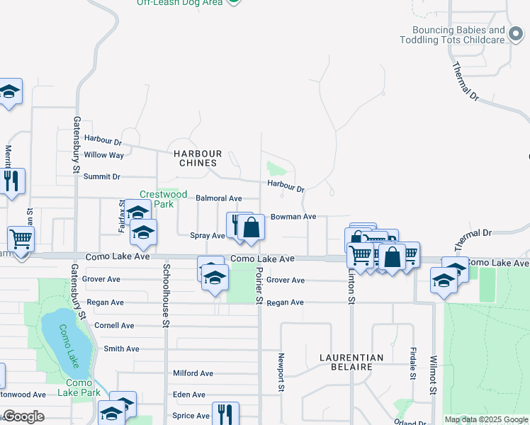 map of restaurants, bars, coffee shops, grocery stores, and more near 837 Poirier Street in Coquitlam