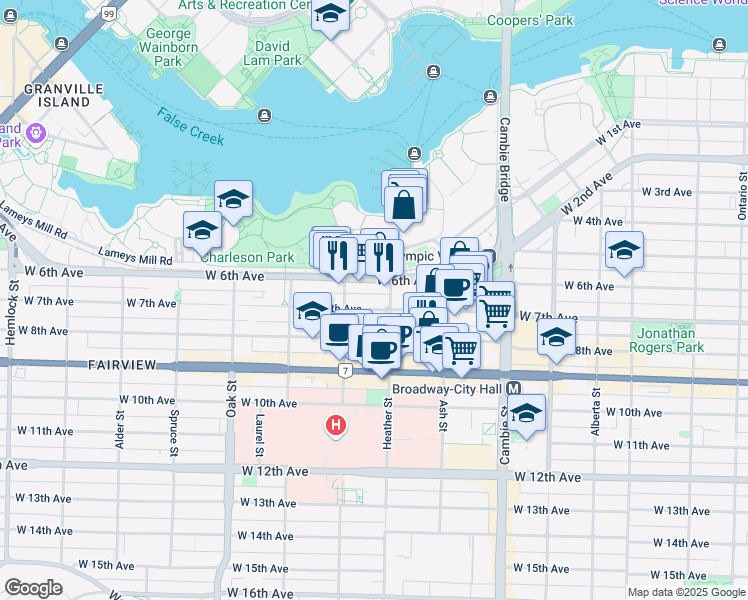 map of restaurants, bars, coffee shops, grocery stores, and more near in Vancouver