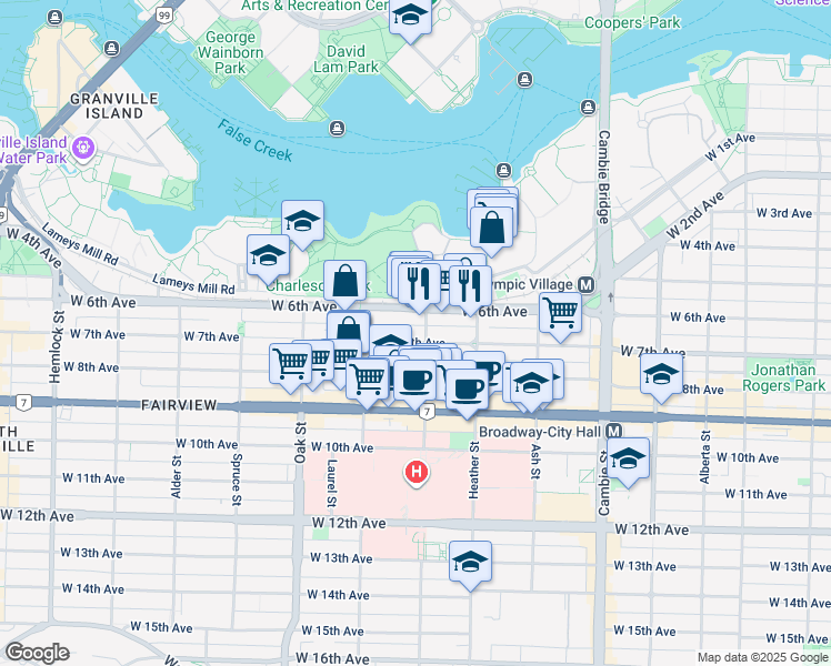 map of restaurants, bars, coffee shops, grocery stores, and more near 2200 Willow Street in Vancouver