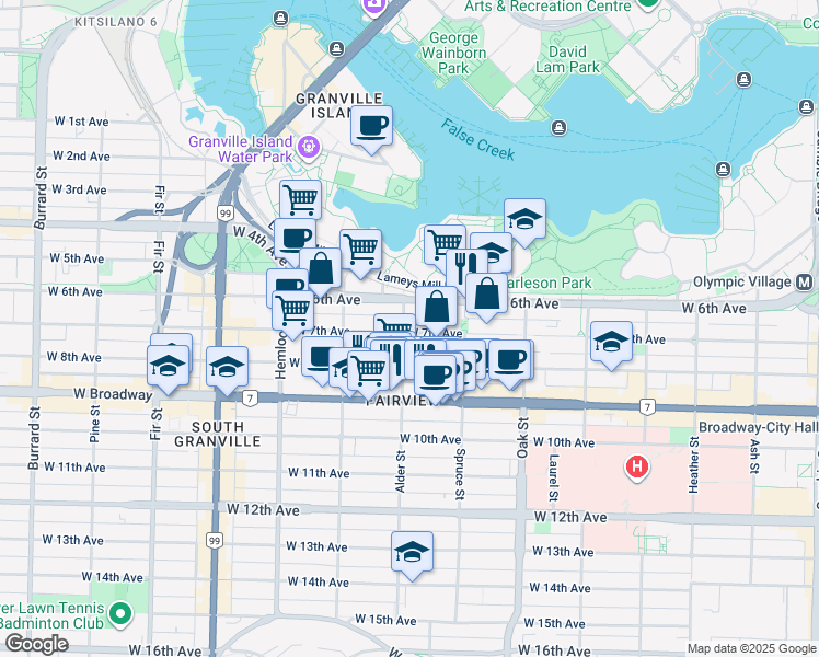 map of restaurants, bars, coffee shops, grocery stores, and more near 2268 Alder Street in Vancouver