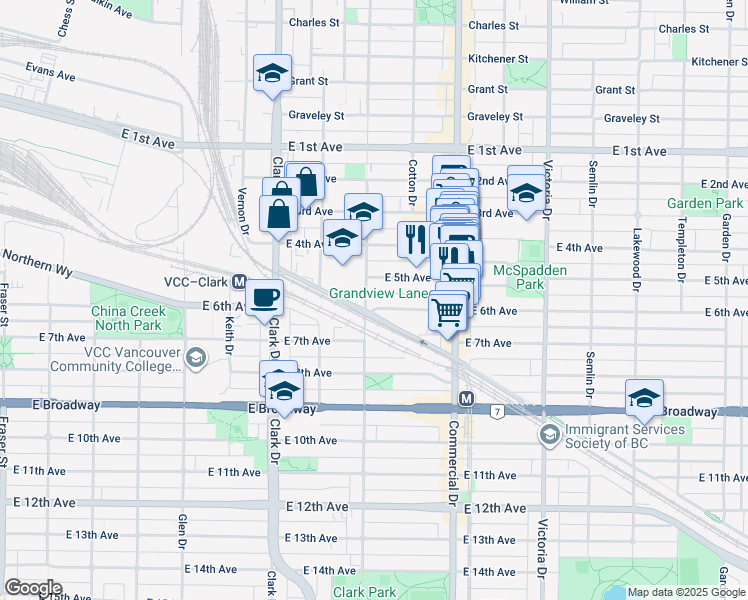 map of restaurants, bars, coffee shops, grocery stores, and more near 1515 East 6th Avenue in Vancouver