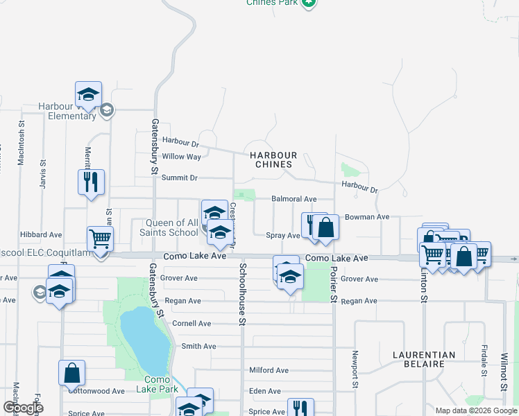map of restaurants, bars, coffee shops, grocery stores, and more near 841 Rondeau Street in Coquitlam