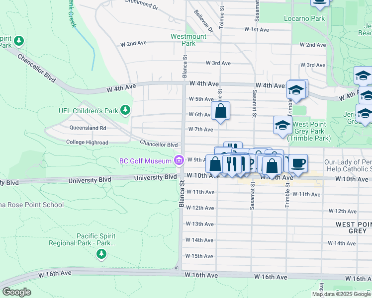 map of restaurants, bars, coffee shops, grocery stores, and more near in Vancouver