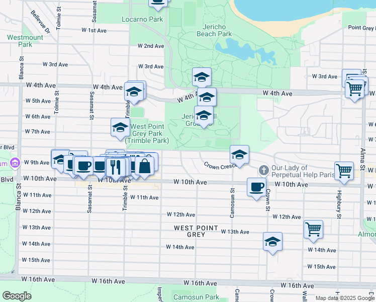 map of restaurants, bars, coffee shops, grocery stores, and more near 4226 West 8th Avenue in Vancouver