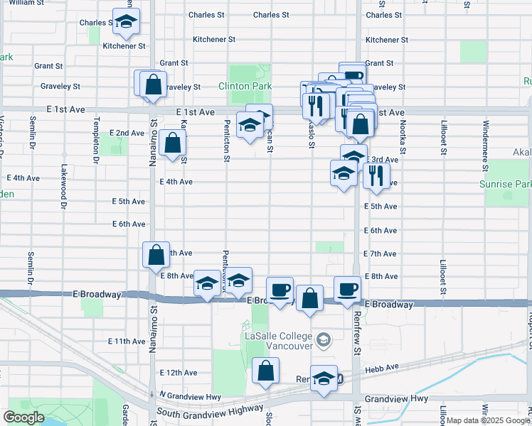 map of restaurants, bars, coffee shops, grocery stores, and more near 2698 East 5th Avenue in Vancouver