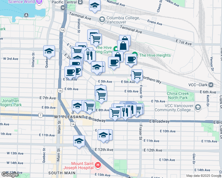 map of restaurants, bars, coffee shops, grocery stores, and more near in Vancouver