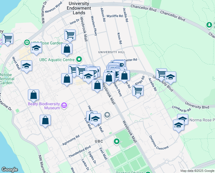 map of restaurants, bars, coffee shops, grocery stores, and more near in Vancouver